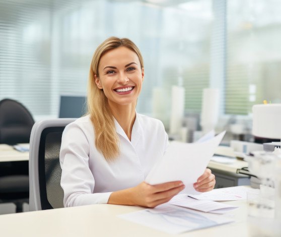 Friendly dental team member sitting at desk