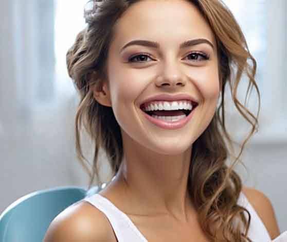 Happy, smiling dental patient with white teeth